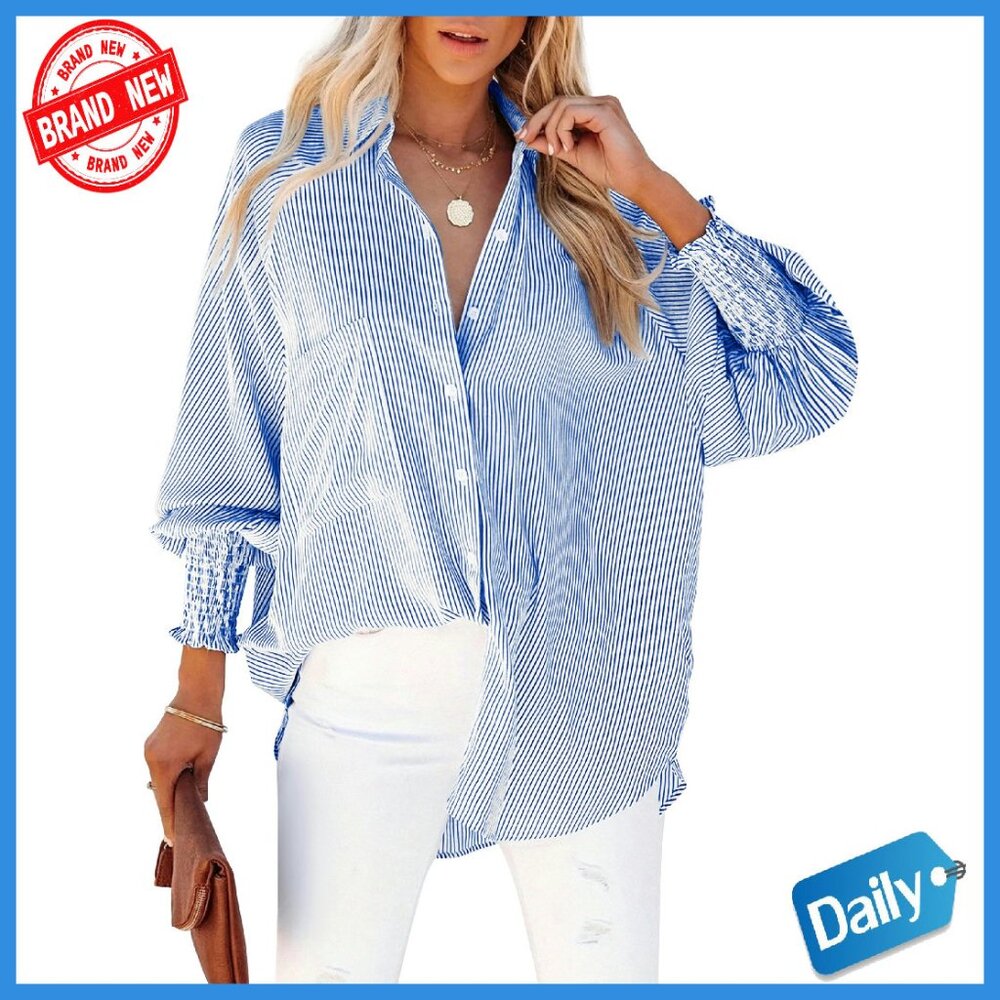 Oversized Wrinkle-Resistant Button-Down Shirt Wit… - image 1